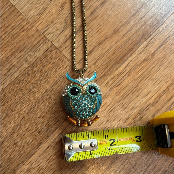 Gold and Blue Owl Pendant Necklace - Picture 9 of 11